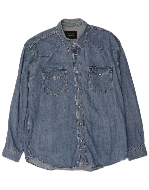 Wrangler Mens Western Denim Shirt Large Blue Cotton