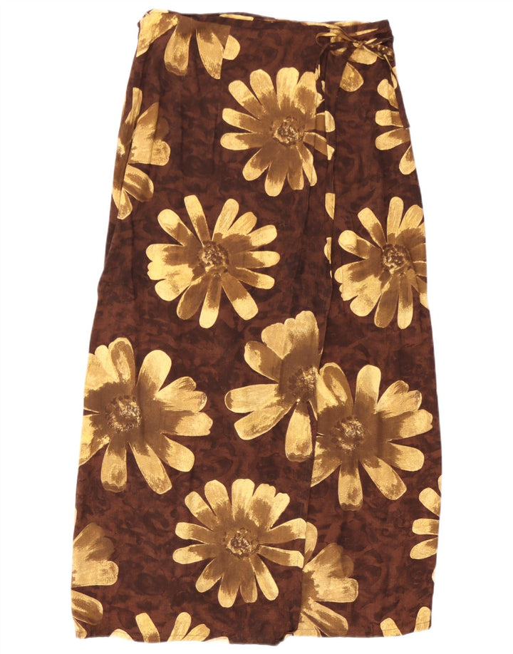 Vintage omslags-maxi-nederdel til kvinder Medium W30 Brun blomsterviscose