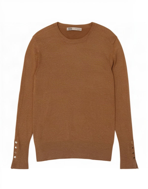 Zara Dame Boat Neck Jumper Sweater UK 14 Large Beige Viscose