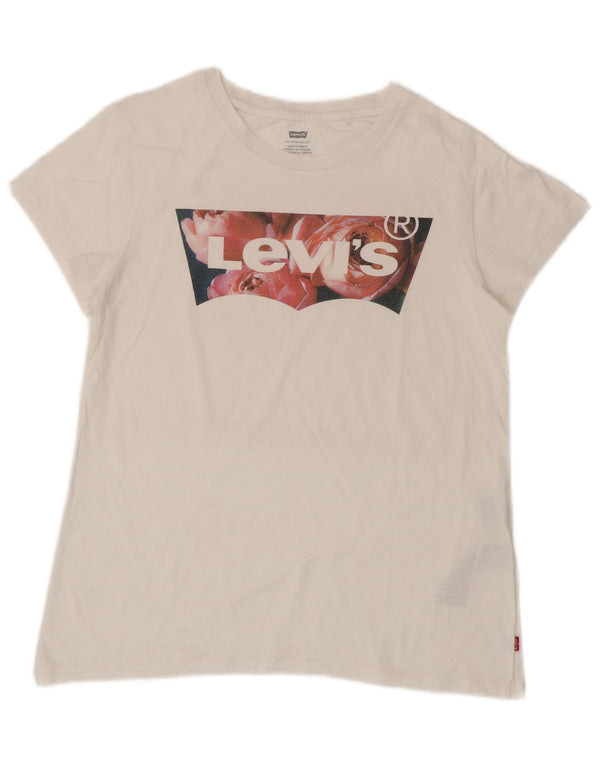 Levi's Grafisk T-shirt top til kvinder UK 12 Medium hvid bomuld