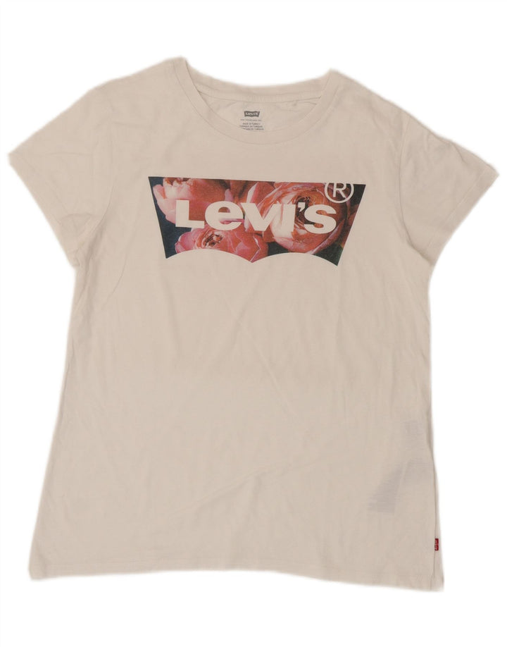 Levi's Grafisk T-shirt top til kvinder UK 12 Medium hvid bomuld