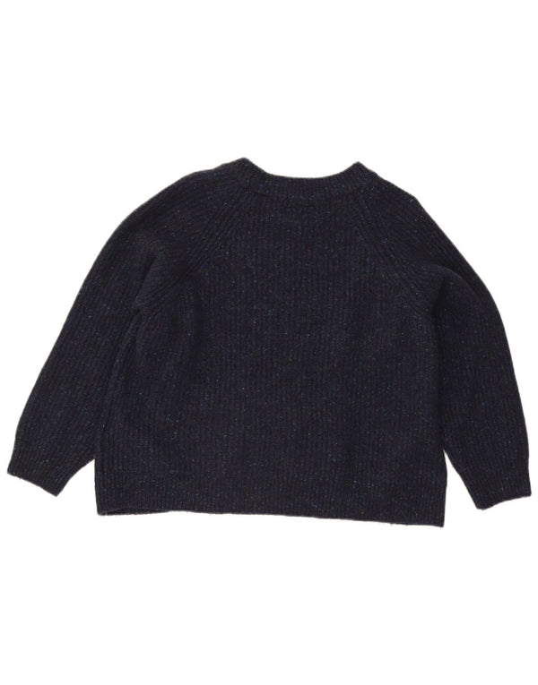 Superdry Dame Boat Neck Jumper Sweater UK 16 Large Navy Blue Flecked Wool