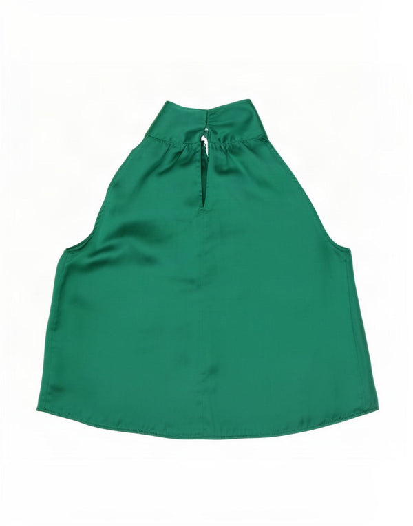 Zara Dame Ærmeløs Crop Bluse Top UK 14 Medium Green Polyester