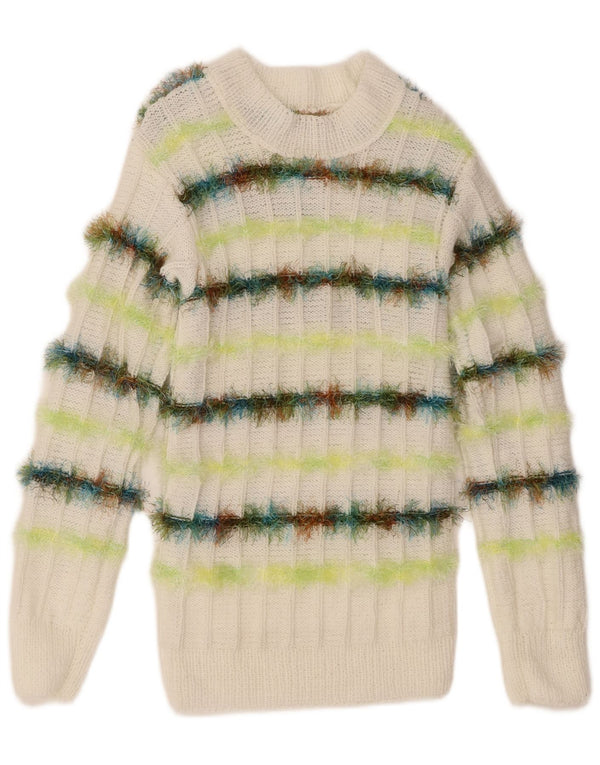 Vintage Dame Boat Neck Jumper Sweater UK 10 Small White Striped