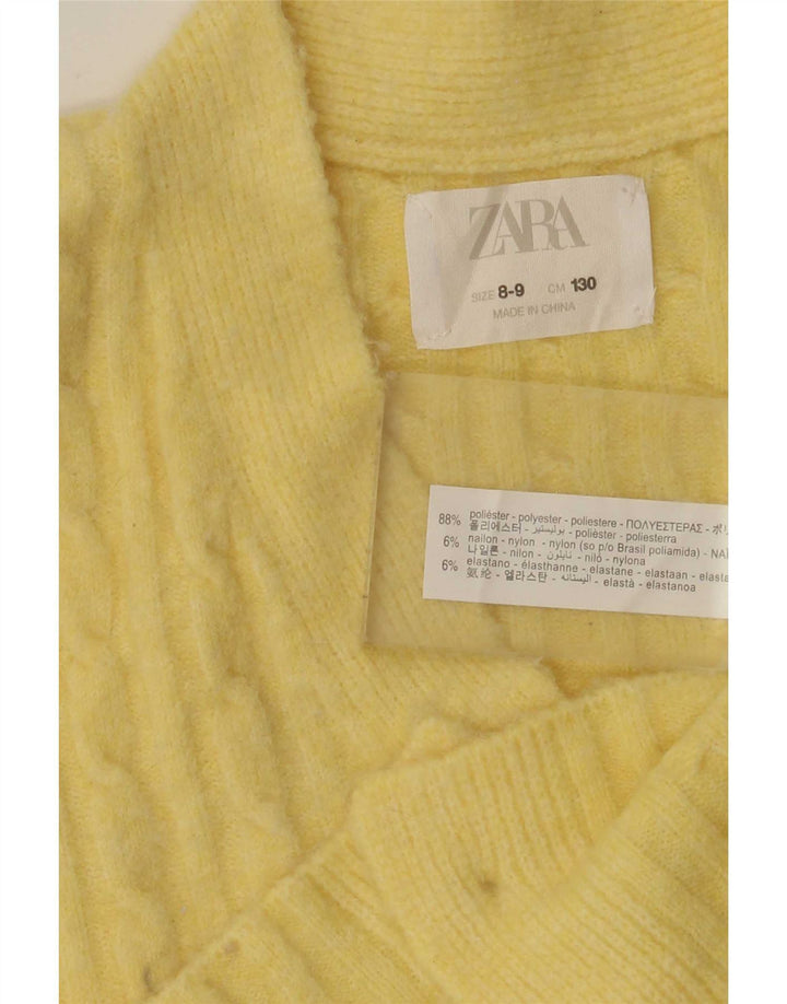 Zara Girls Crop Cardigan Sweater 8-9 År Gul Polyester
