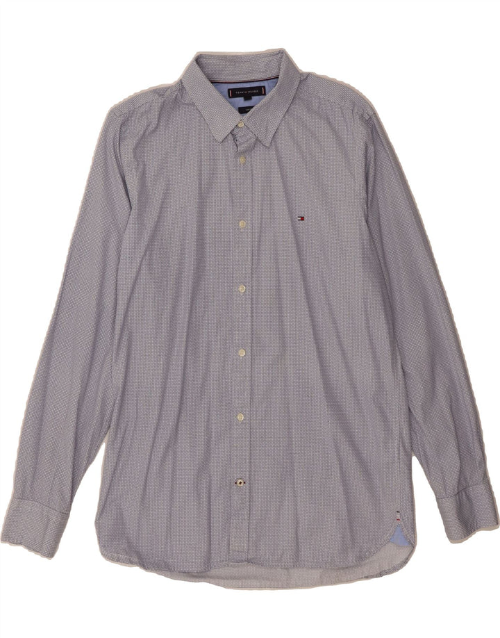 TOMMY HILFIGER Mens Abstract Pattern Slim Fit Shirt Large White Cotton Vintage Tommy Hilfiger and Second-Hand Tommy Hilfiger from Messina Hembry 