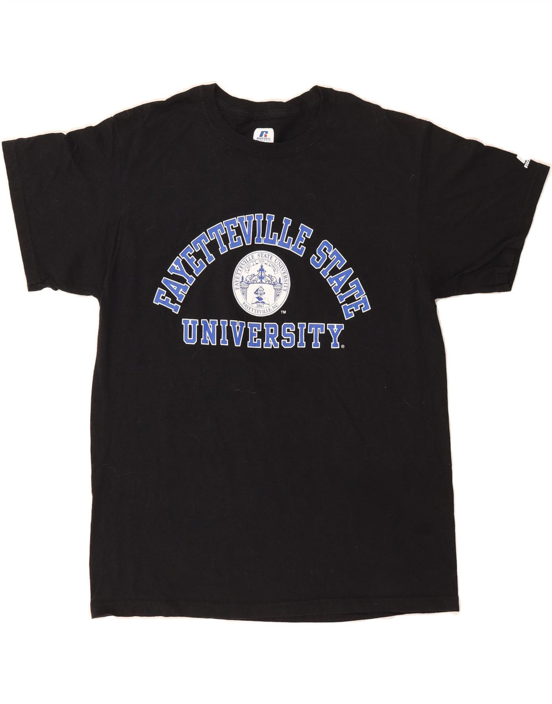 RUSSELL ATHLETIC Mens Graphic T-Shirt Top Medium Black Vintage Russell Athletic and Second-Hand Russell Athletic from Messina Hembry 