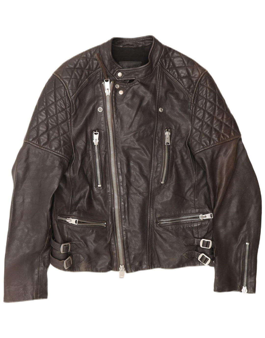 All Saints Herre Læder Biker Jacket UK 40 Stor Sort Læder