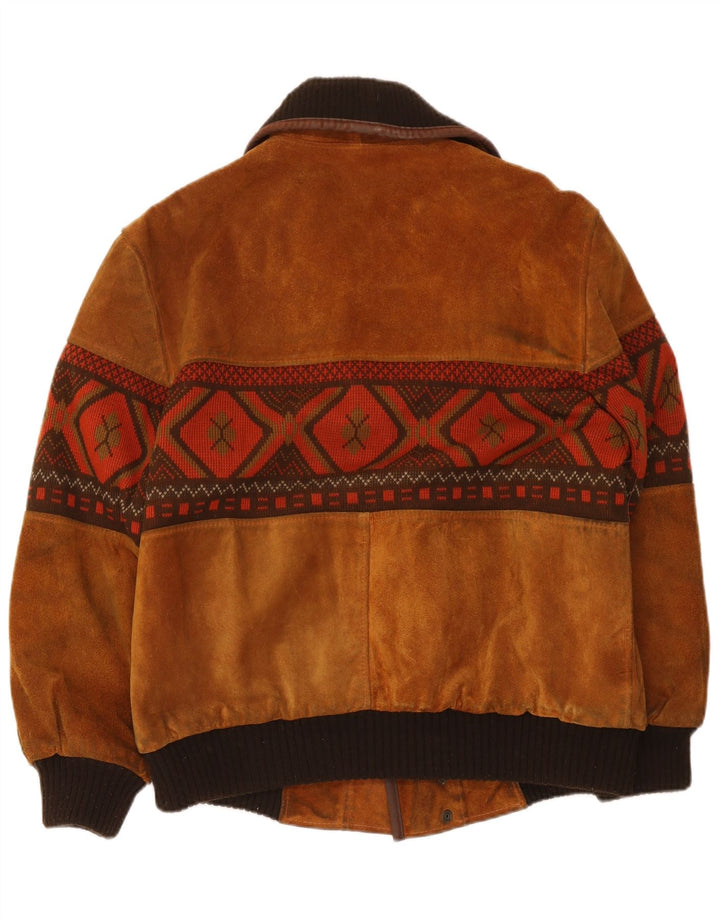 Vintage herre ruskind bomberjakke UK 40 Stor beige geometrisk viskose
