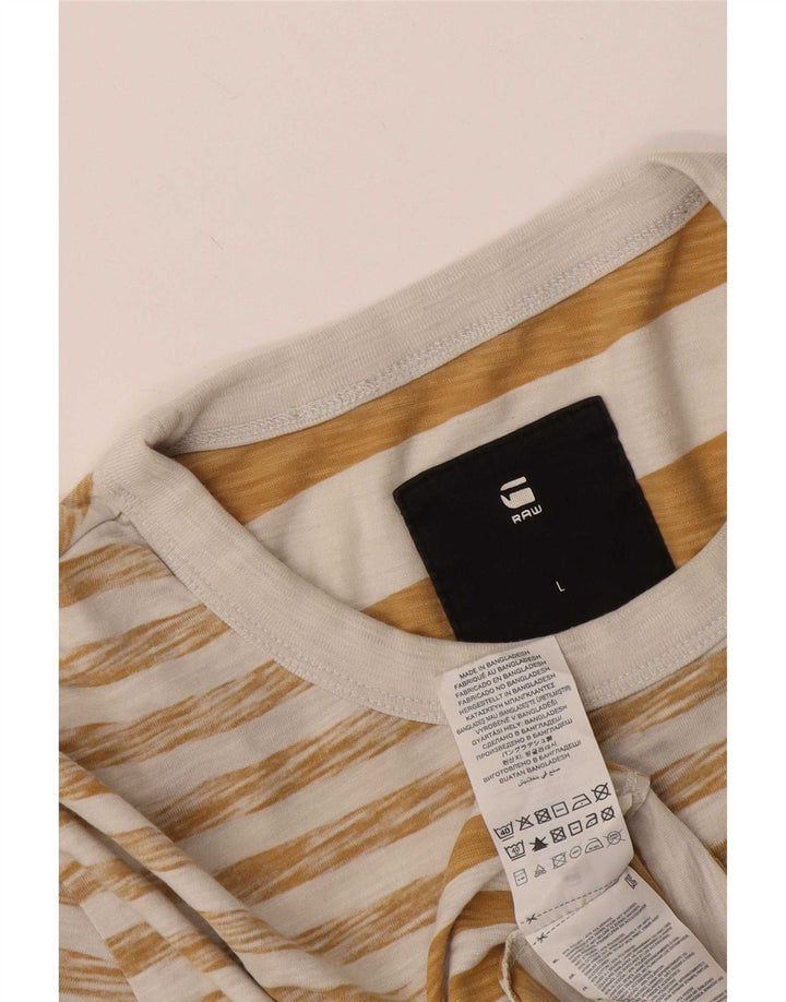 G-Star Herre T-Shirt Top Stor Beige Stribet Bomuld
