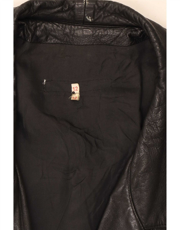 Vintage kvinders oversize læderfrakke UK 12 Medium Black