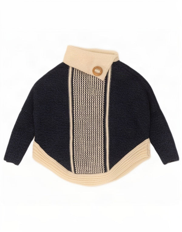 Vintage dametrøjetrøje med rullehals UK 14 Medium Navy Blue Colourblock