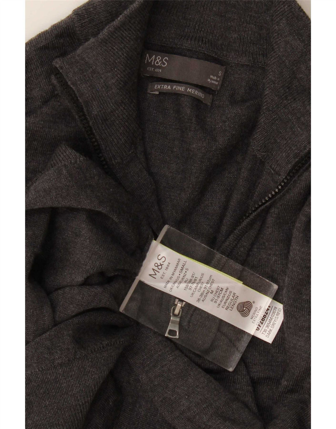 Marks & Spencer Herre sweater med lynlåshals, lille grå merinould