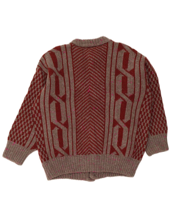 Vintage herre cardigan sweater Medium Bourgogne geometrisk