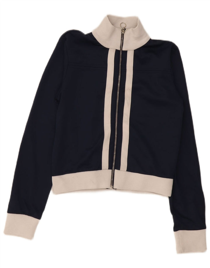 Zara Womens Crop træningsdragt topjakke UK 14 Medium Navy Blue Colourblock