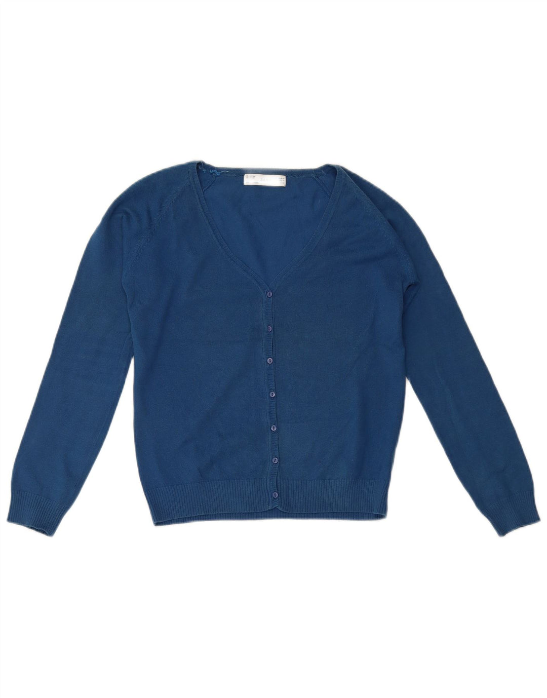 Zara Dame Cardigan Sweater UK 12 Medium Blue Bomuld