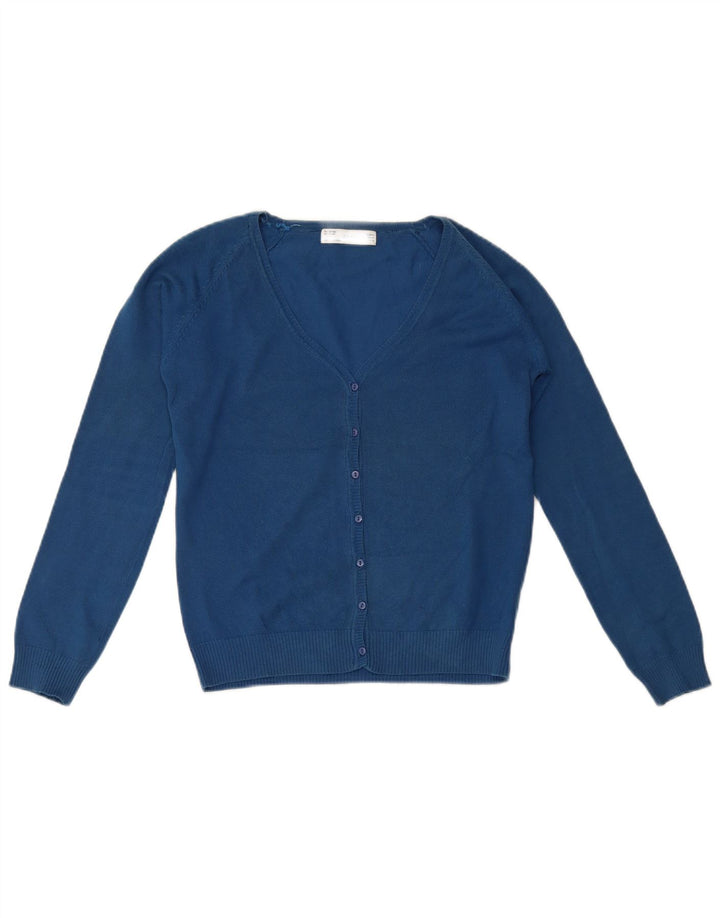 Zara Dame Cardigan Sweater UK 12 Medium Blue Bomuld