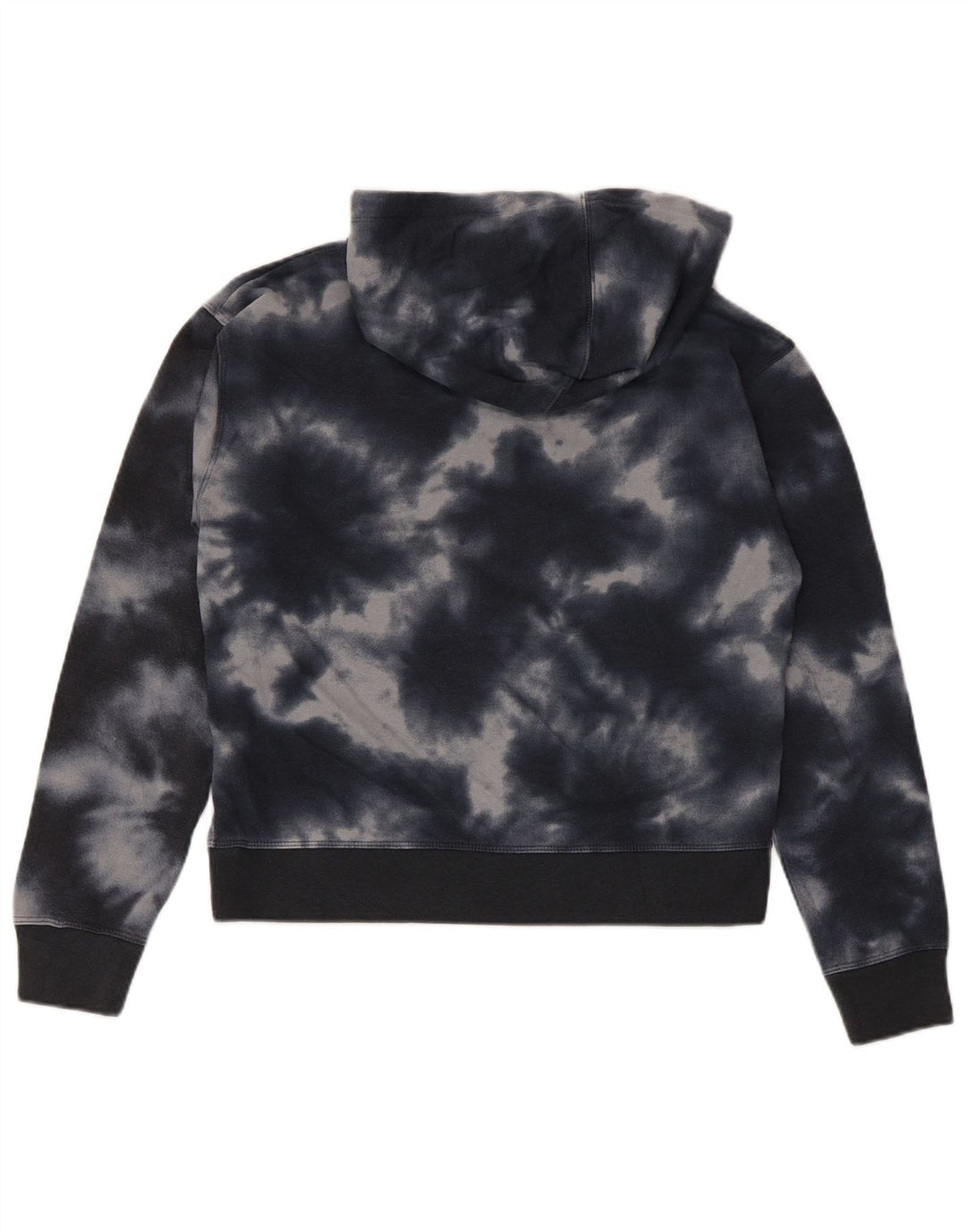 Champion Dame Crop Hoodie Jumper UK 14 Medium Black Tie Dye Bomuld