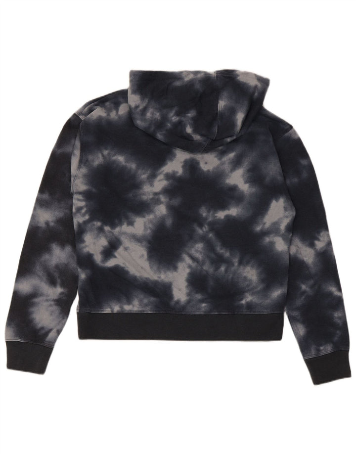 Champion Dame Crop Hoodie Jumper UK 14 Medium Black Tie Dye Bomuld