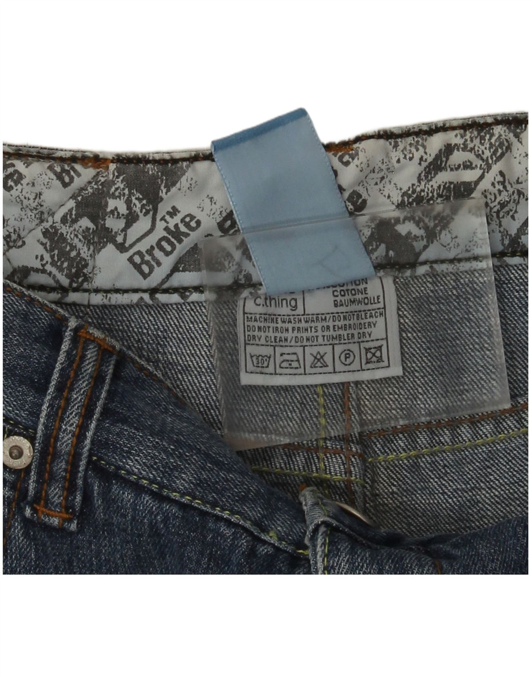 Vintage Herre grafiske denim Cargo Shorts W29 Små blå bomuld