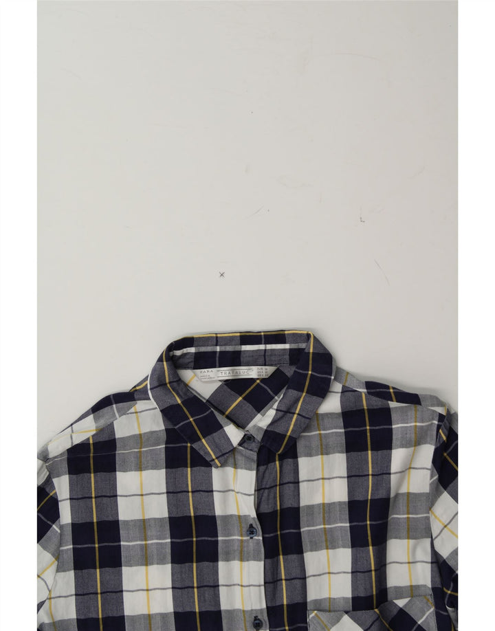 ZARA Womens Flannel Shirt UK 12 Medium Navy Blue Check Vintage Zara and Second-Hand Zara from Messina Hembry 