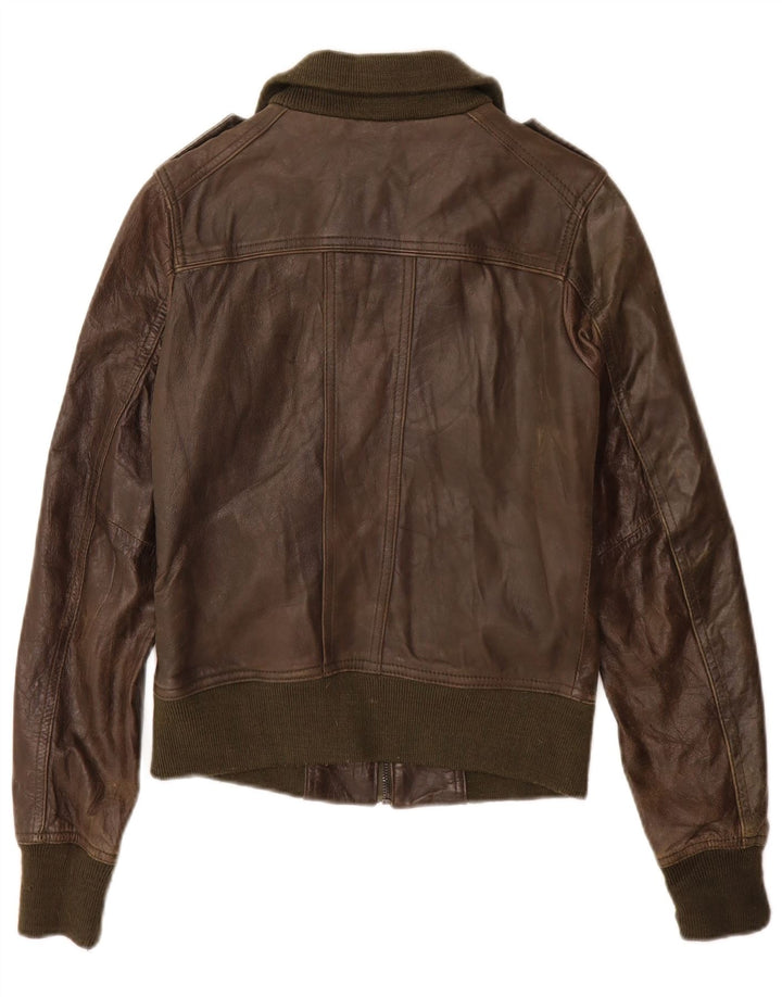 XDYE Military Læderjakke til kvinder UK 8 Small Khaki Læder