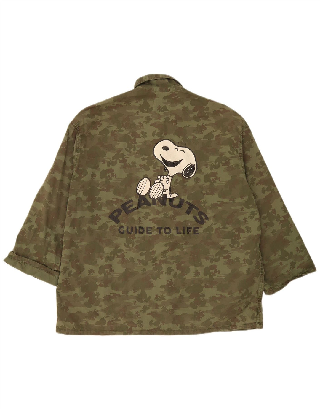 Zara Herre Peanuts Graphic Utility Jacket UK 38 Medium Khaki Camouflage