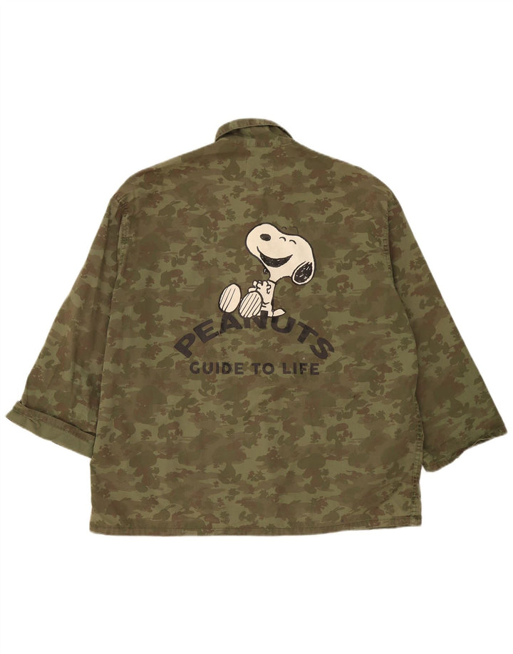 Zara Herre Peanuts Graphic Utility Jacket UK 38 Medium Khaki Camouflage