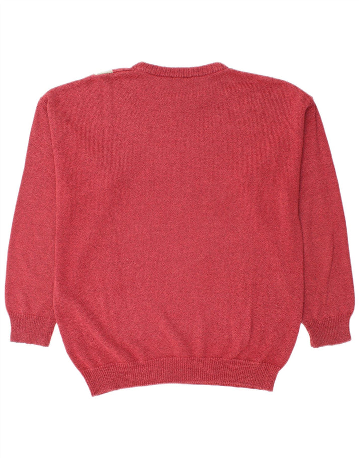 CARLO Mens Crew Neck Jumper Sweater Large Red Colourblock Cotton