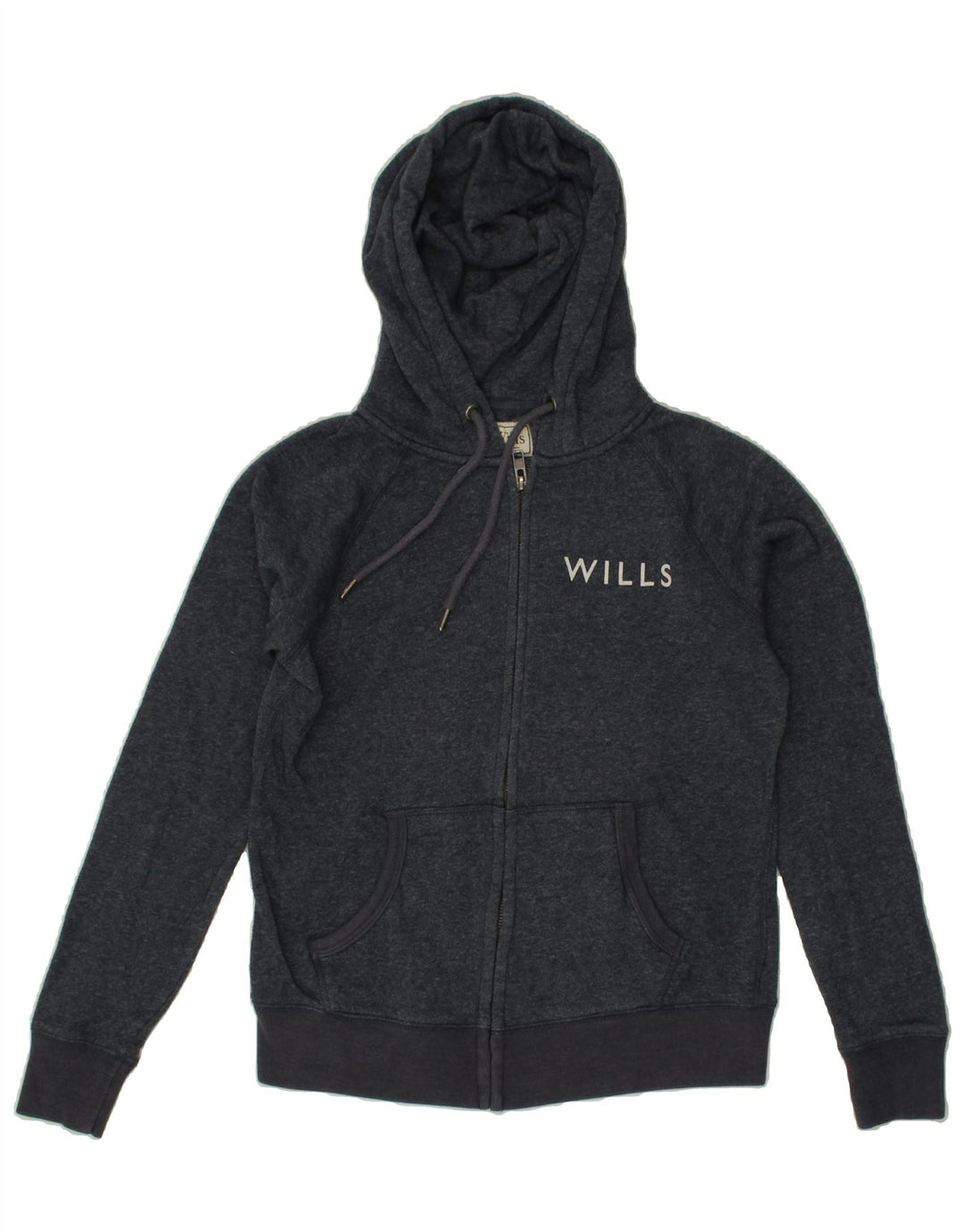 JACK WILLS Womens Graphic Zip Hoodie Sweater UK 10 Small Blue Polyester Vintage Jack Wills and Second-Hand Jack Wills from Messina Hembry 