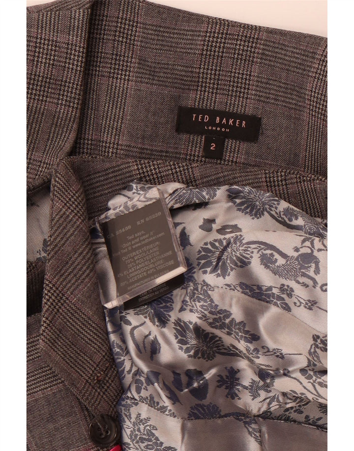 TED BAKER Dobbeltradet vest for kvinder str. 2 Lille grå ternet uld