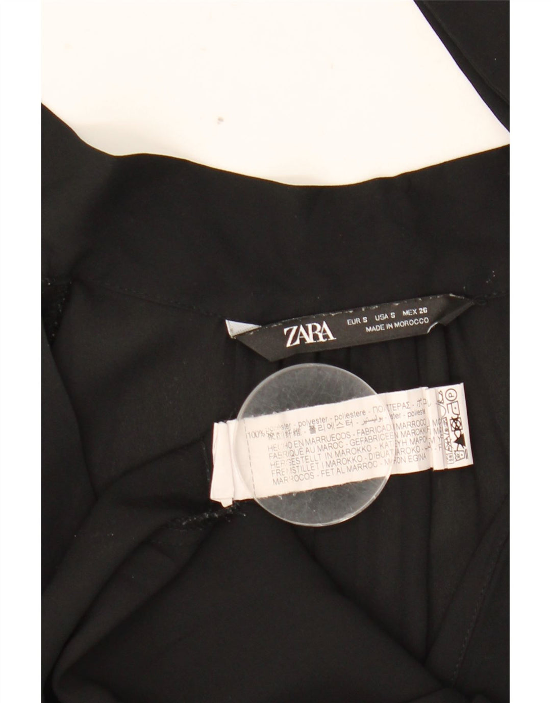Zara Dame Langærmet Front Tie Bluse Top UK 10 Small Black Polyester