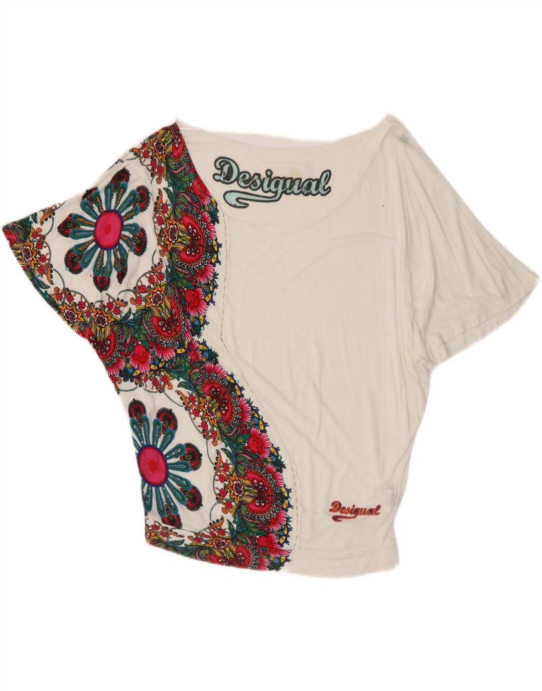 Desigual Dame Oversized grafisk bluse Top UK 10 Small White Floral