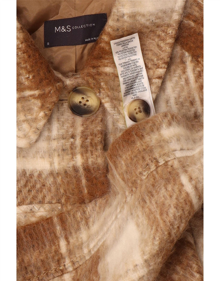 Marks & Spencer Womens Utility Jacket UK 8 Small Brown Plaid Polyester