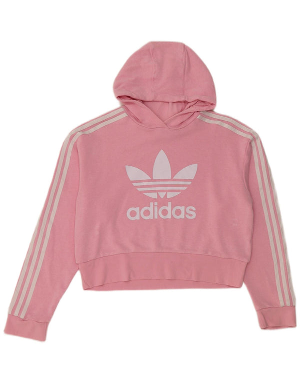 Adidas Girls Crop Graphic Hoodie Jumper 13-14 år Pink Bomuld