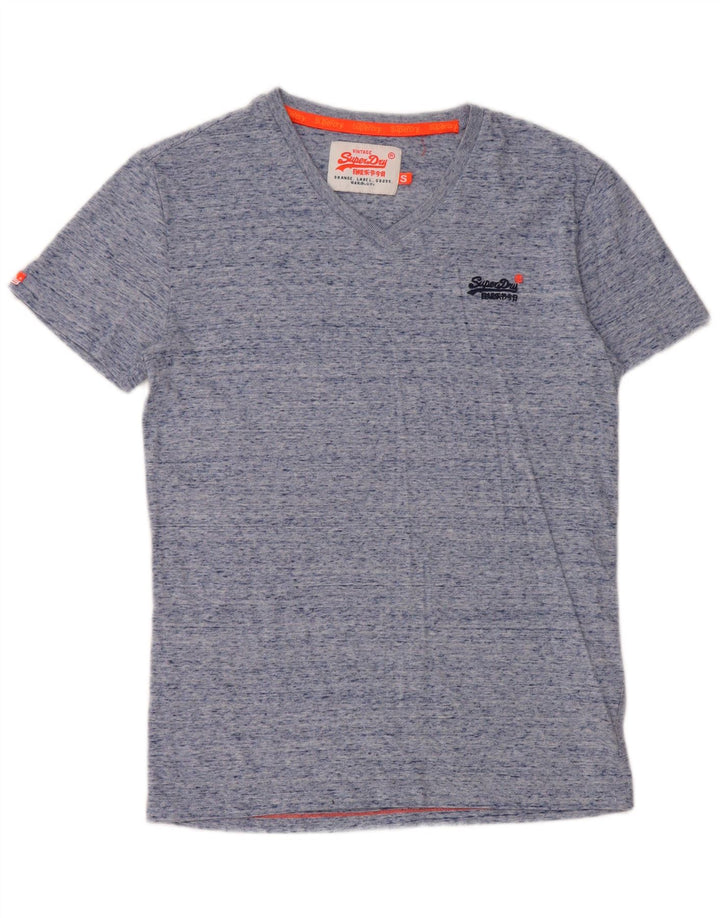Superdry T-shirt top til mænd, lille blå flækket bomuld