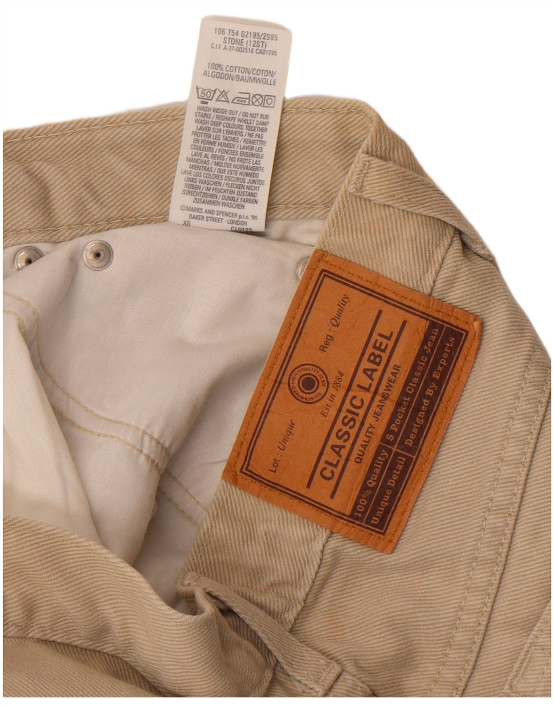 Marks & Spencer Dame Jeans med høj talje UK 12 Medium W30 L27 Beige