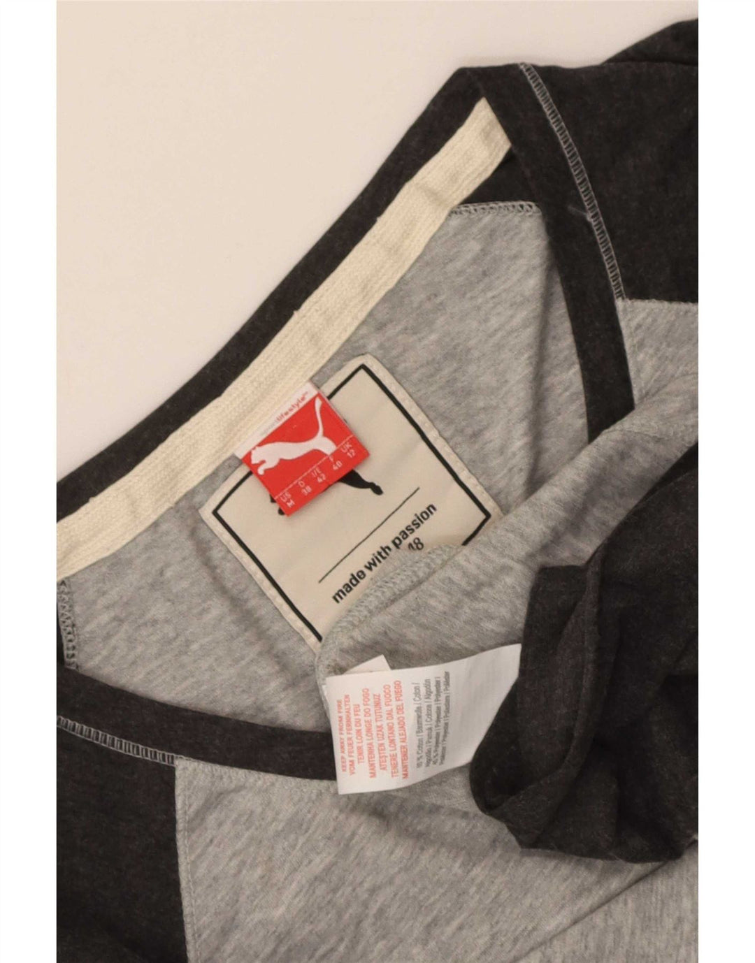 Puma Dame Top Langærmet UK 12 Medium Grey Colourblock Bomuld