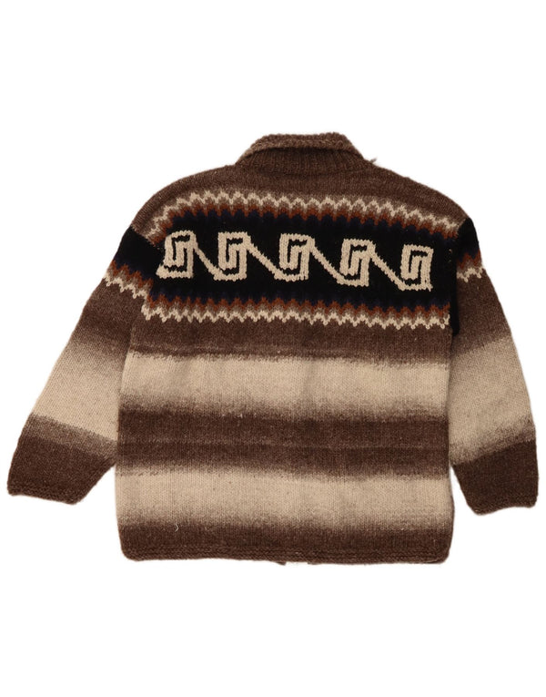 FRANTIC Womens Knitted by Hand Cardigan Sweater UK 14 Medium Brown Aztec