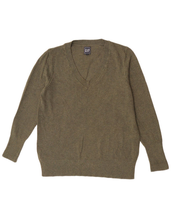 Gap Dame V-hals Jumper Sweater UK 16 Stor Khaki Nylon