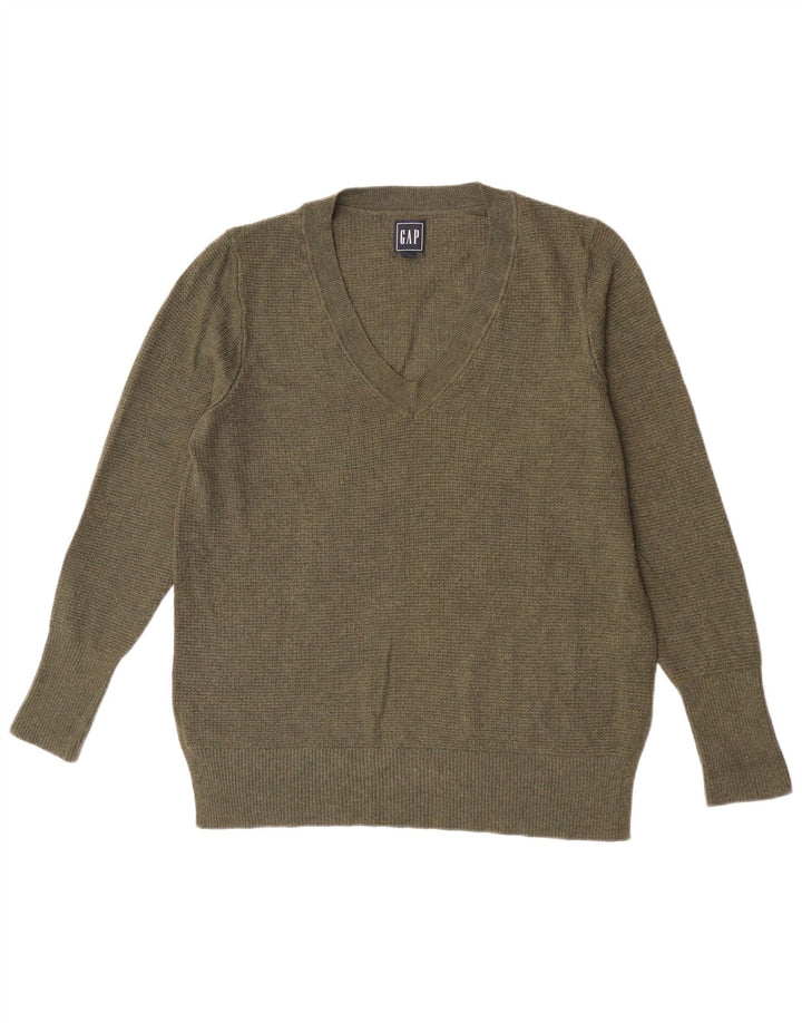 Gap Dame V-hals Jumper Sweater UK 16 Stor Khaki Nylon