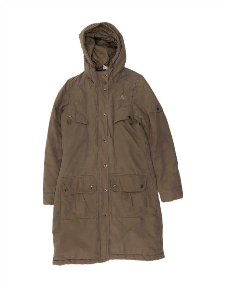 ADIDAS Womens Hooded Overcoat UK 10 Small Khaki Polyester