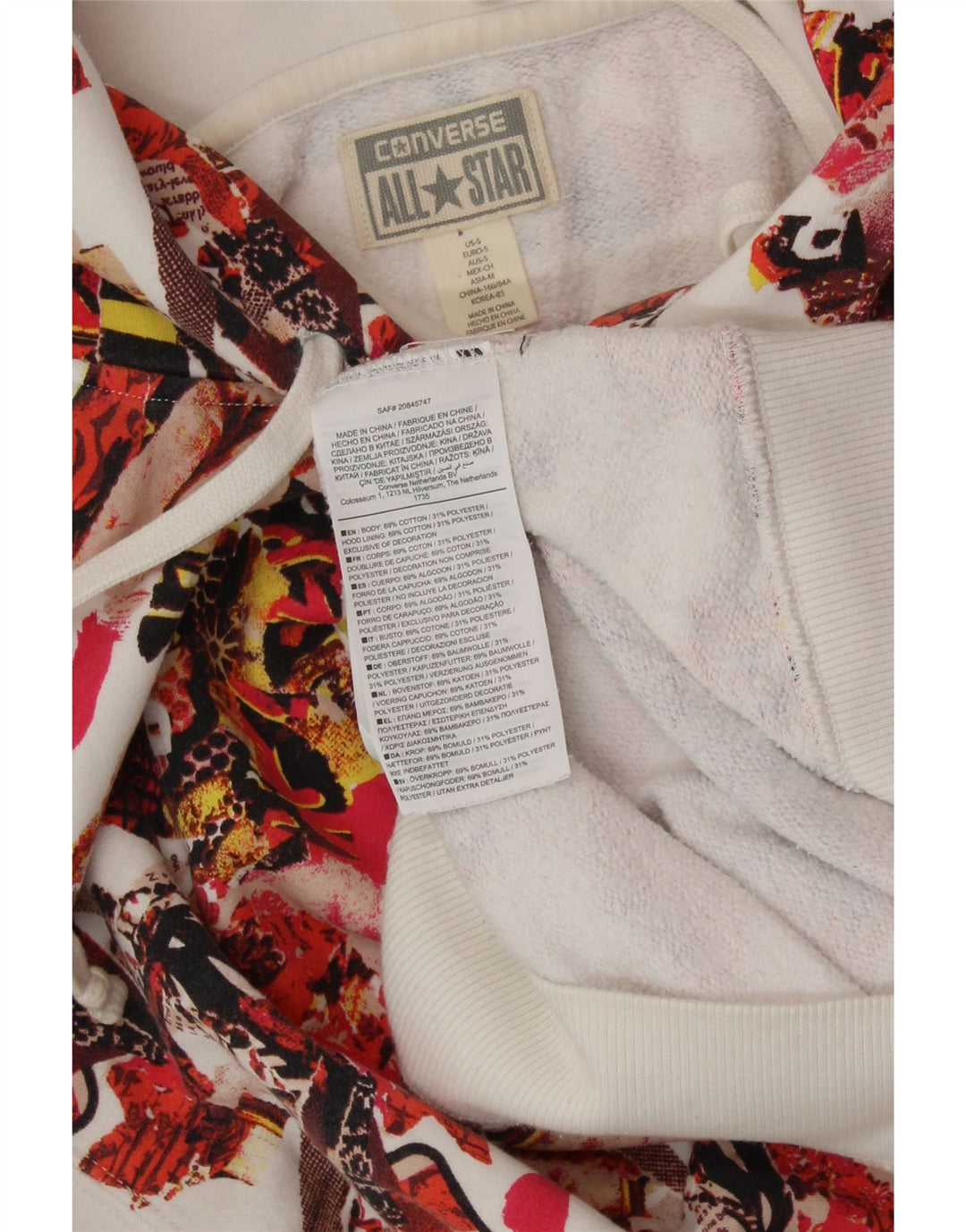 CONVERSE hættetrøje med abstrakt mønster til kvinder UK 10 Lille flerfarvet