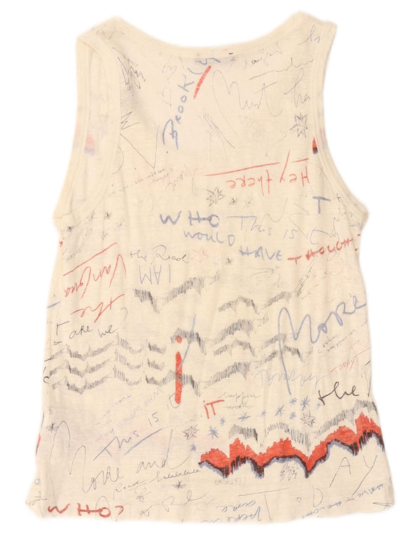 ZARA Grafisk Vest Top UK 14 Medium Off White Linned