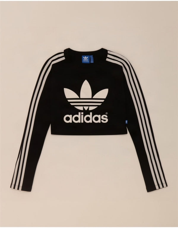 Adidas Womens Crop Graphic Top Langærmet UK 8 Small Black Bomuld