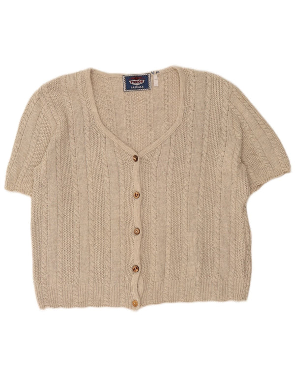 Vintage Dame Loose Fit Kortærmet Cardigan Sweater UK 14 Large Beige