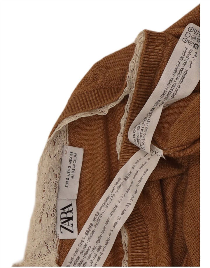 Zara Dame V-hals sweater UK 10 Small Brown Lyocell