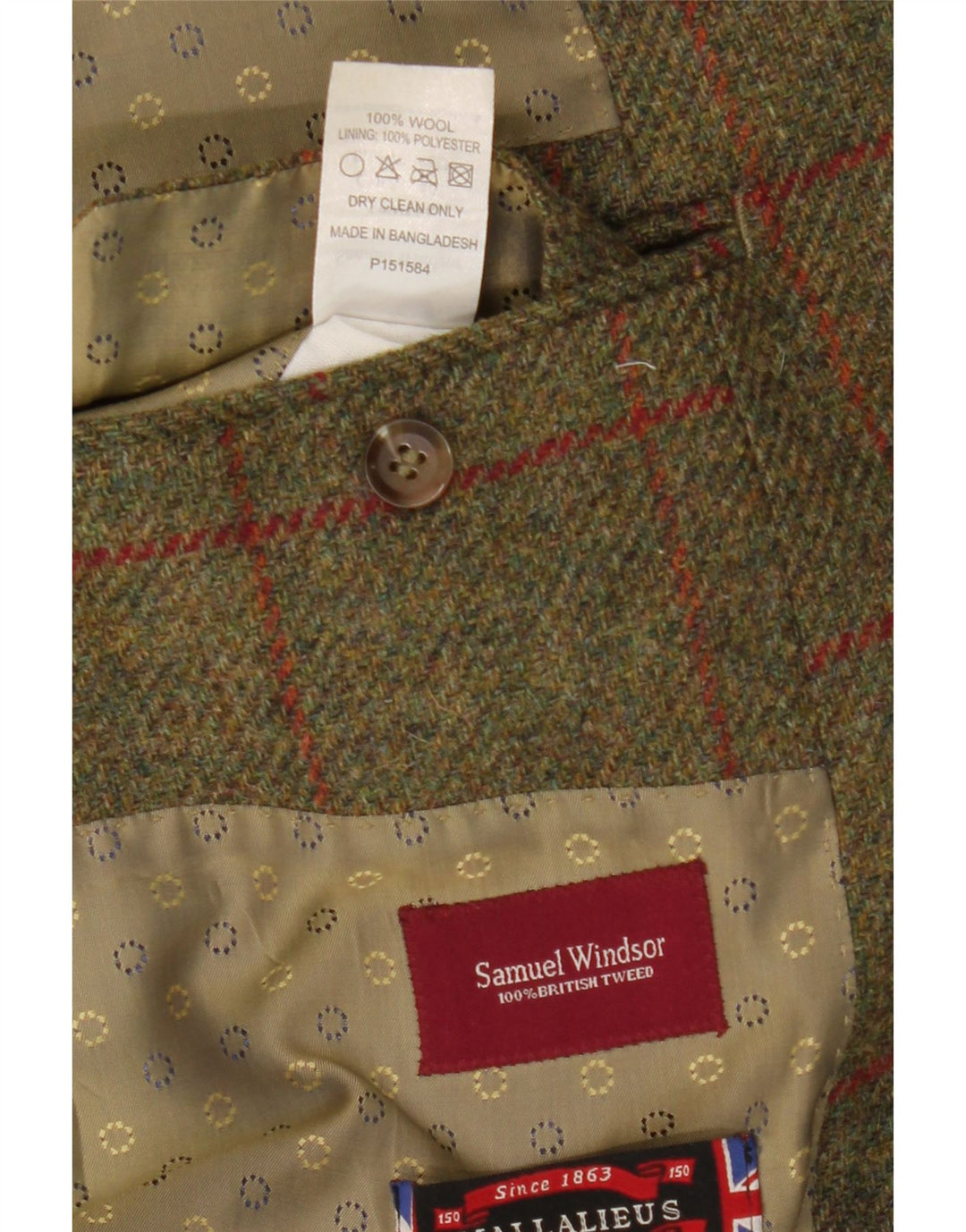 Samuel Windsor Herre 2-knaps blazerjakke UK 46 3XL Khaki ternet uld