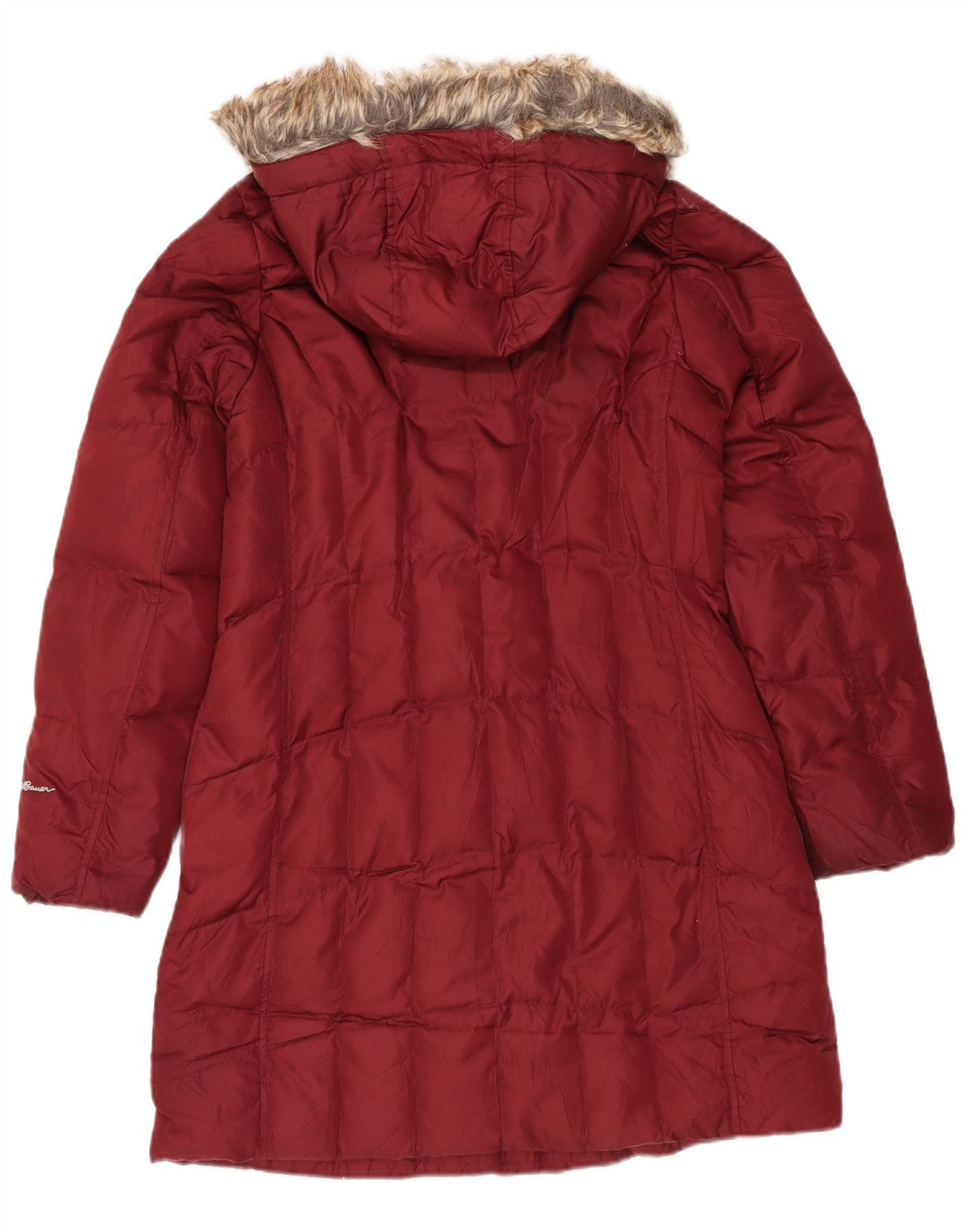 Eddie Bauer Dame Hætte Polstret Frakke UK 14 Medium Burgundy Polyester