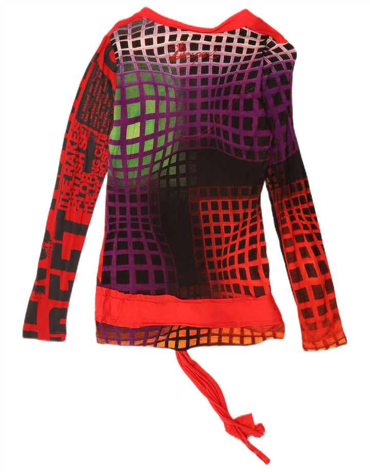 Desigual Dame Grafisk Top Langærmet UK 12 Medium Rød Viscose